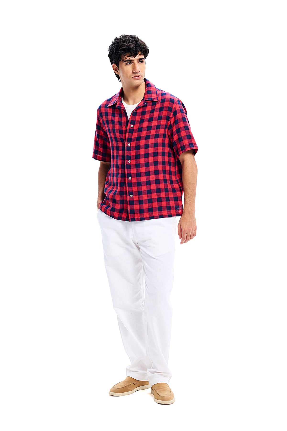 Red Gingham Cotton Double Batman Shirt