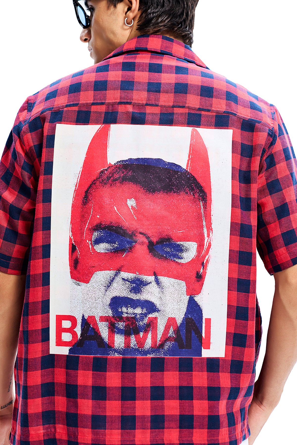 Red Gingham Cotton Double Batman Shirt