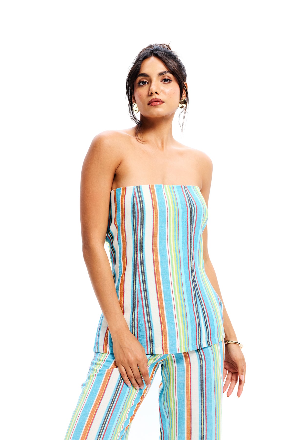 Multicolor Cotton Stripe Bandeau Top