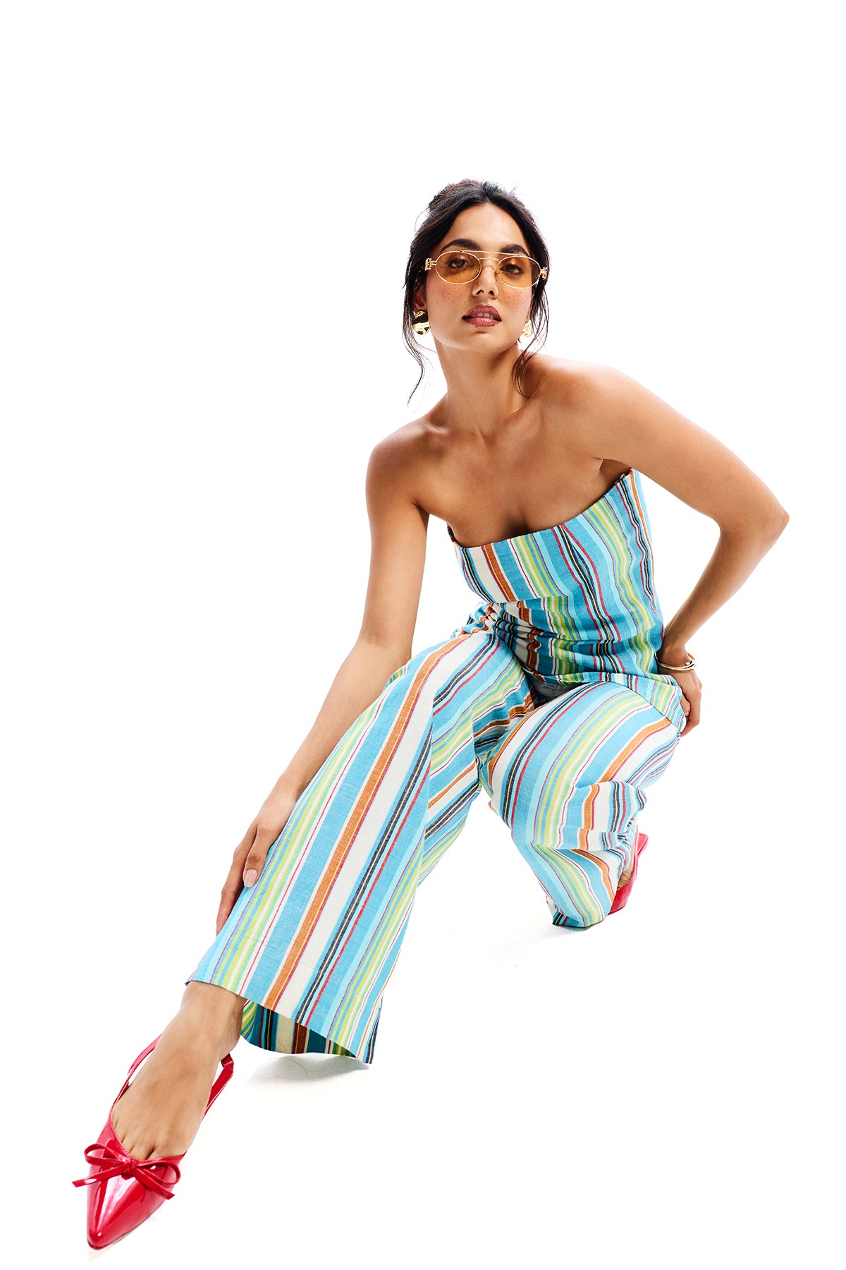 Multicolor Cotton Stripe Bandeau Top