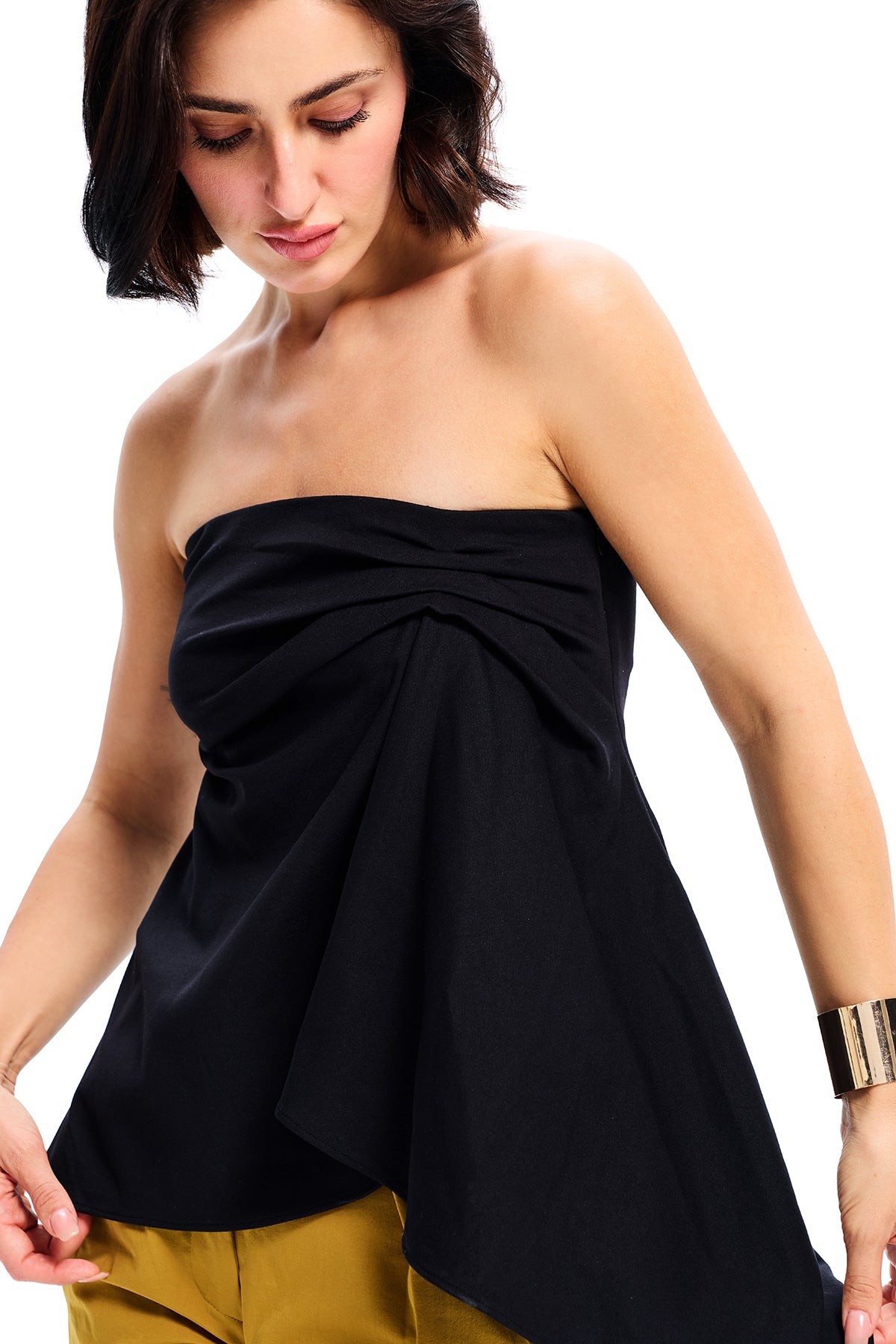 Black Cotton Bandeau Draped Top