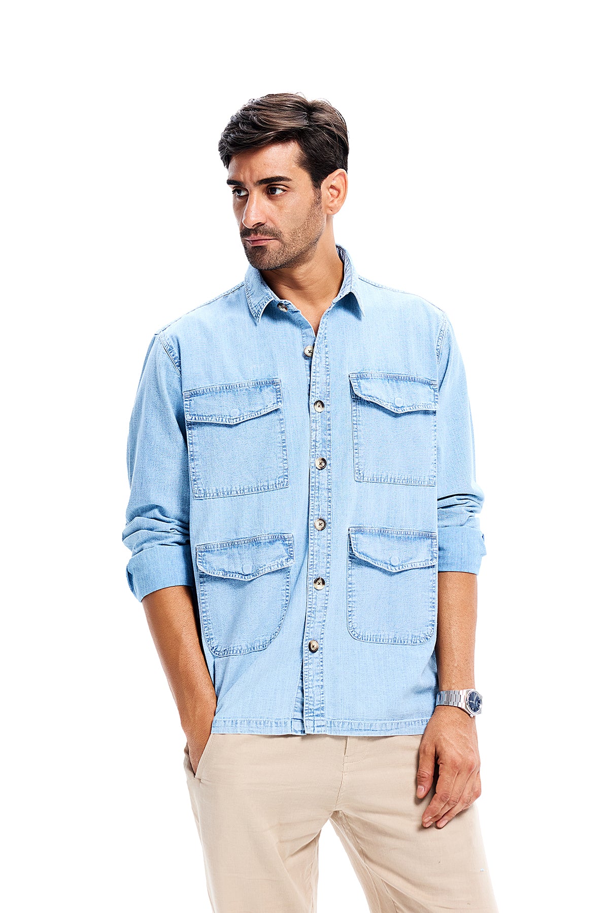 Lightweight Overdyed Denim Safari Shirt