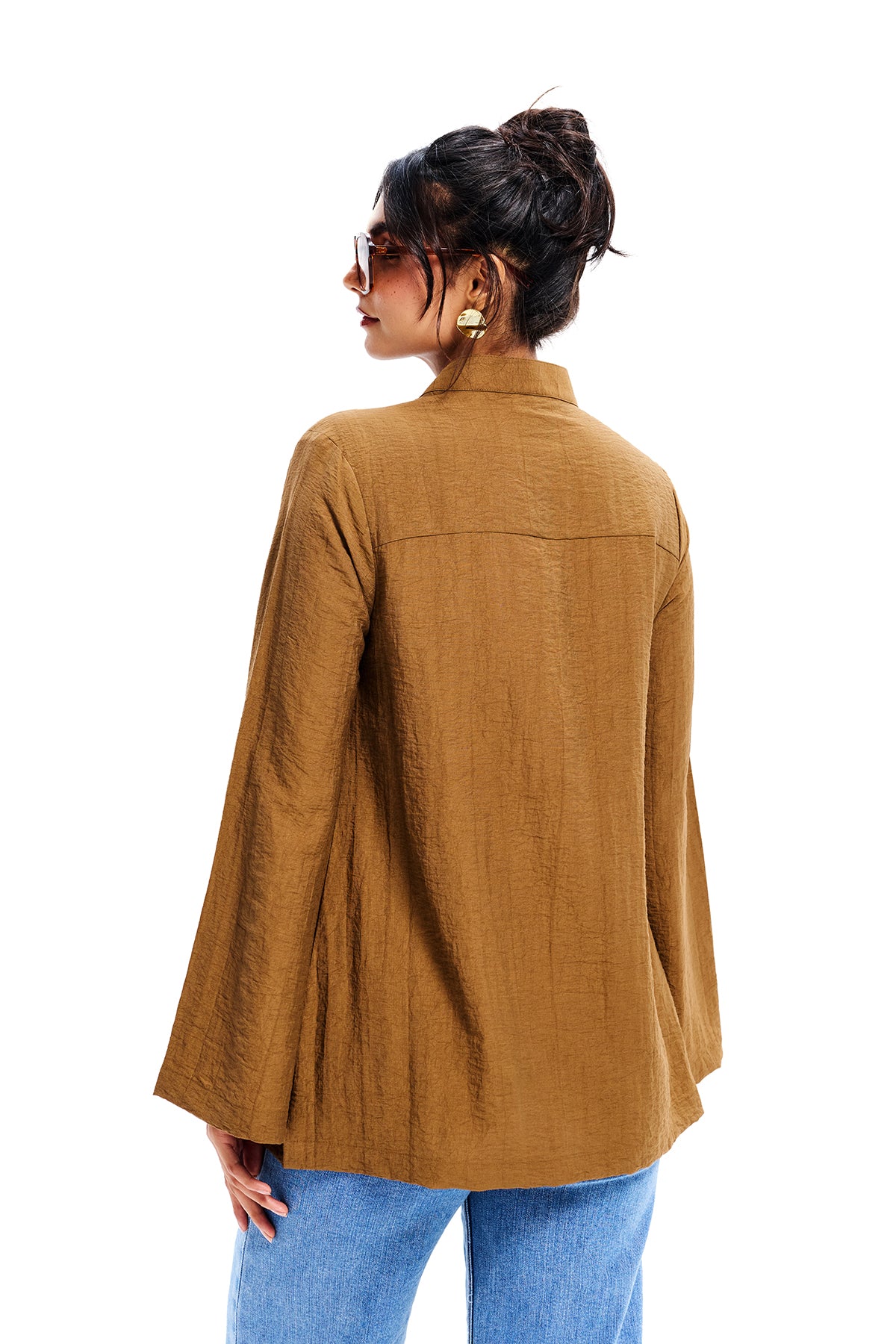 Brown Cotton Frog Button Shirt