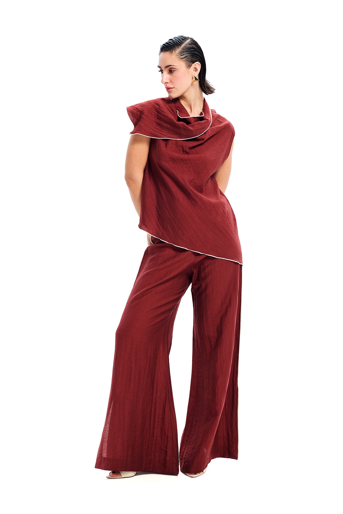 Maroon Cotton Wide Leg Trousers