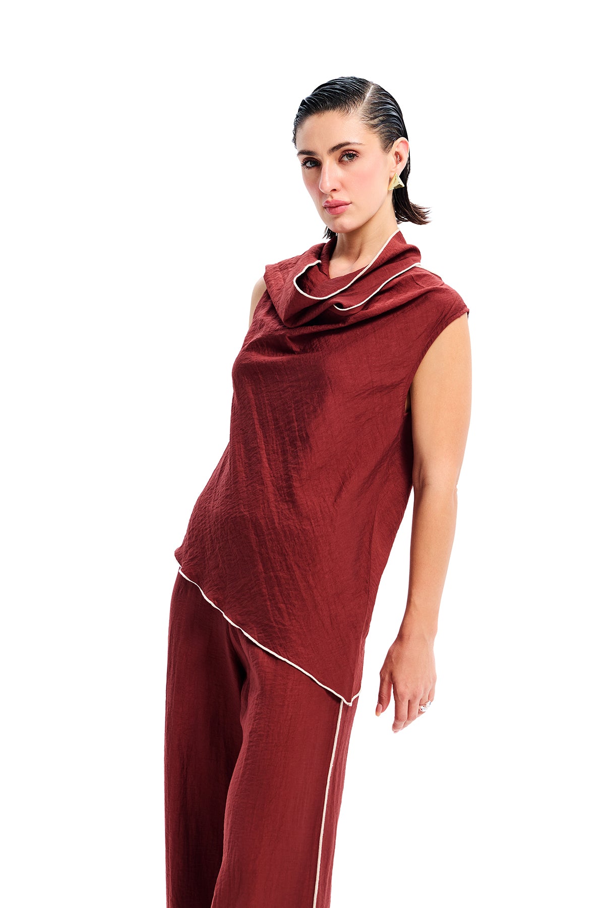 Maroon Cotton Wide Leg Trousers