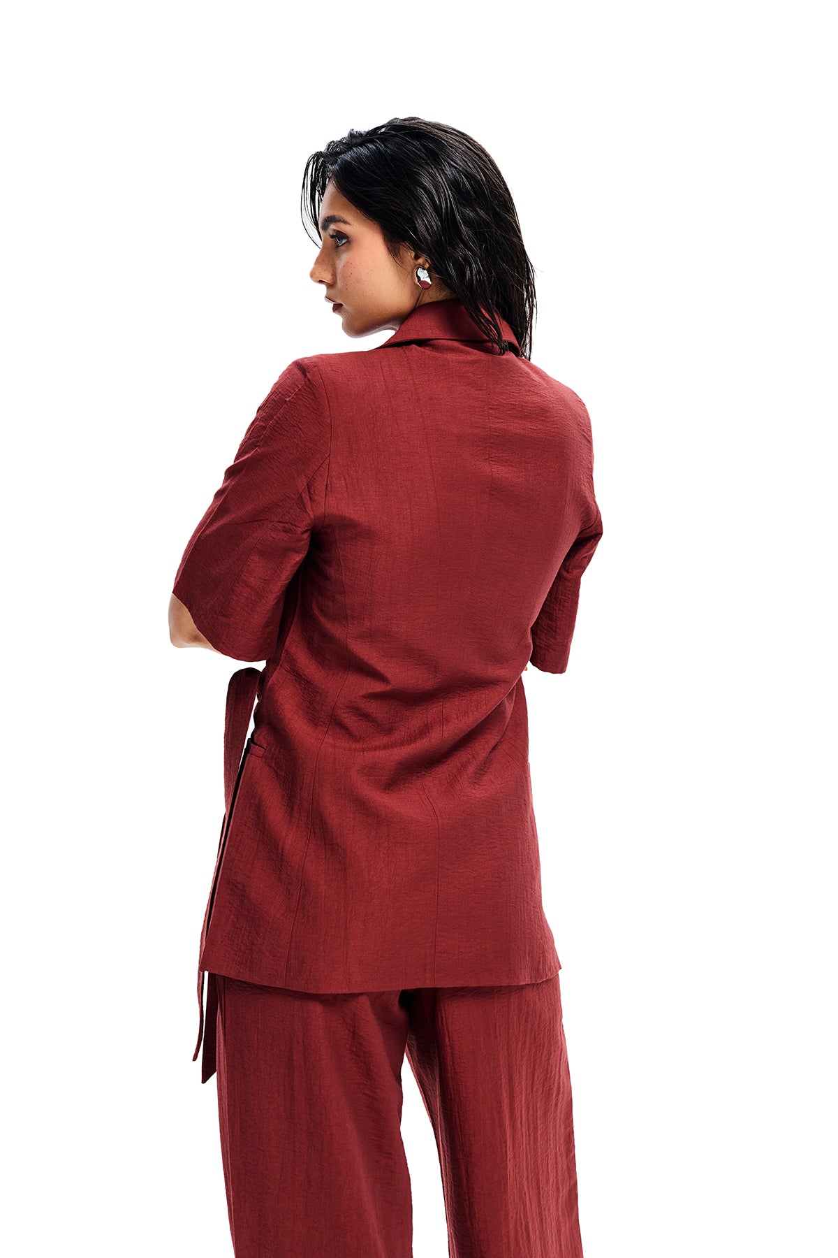 Maroon Tie Waist Blazer