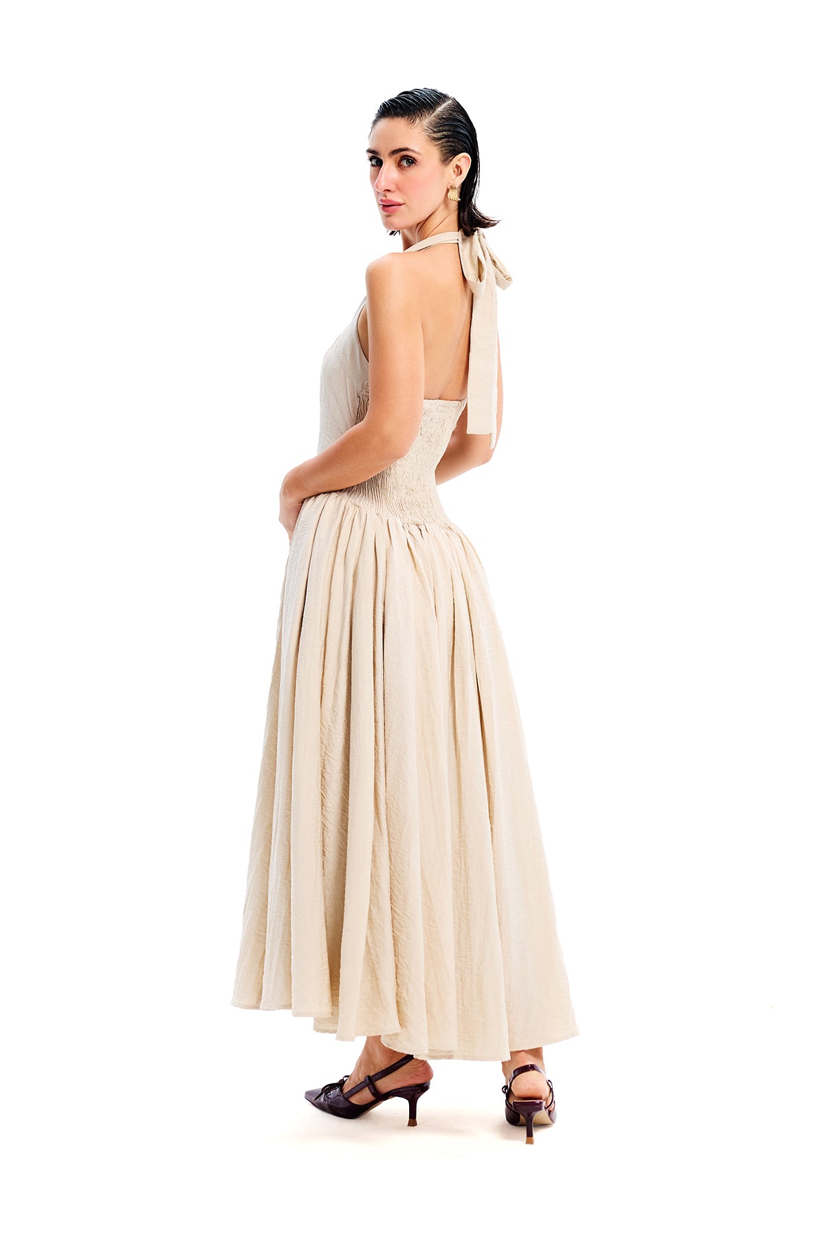Halter Neck Gathered Midi Dress