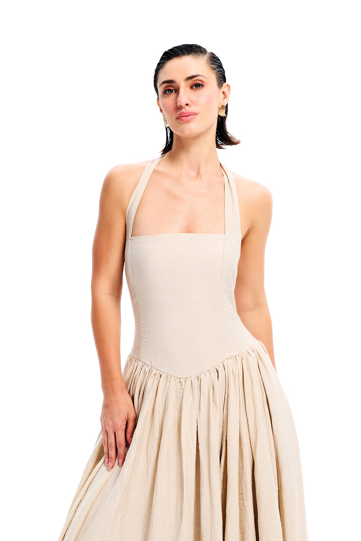 Halter Neck Gathered Midi Dress