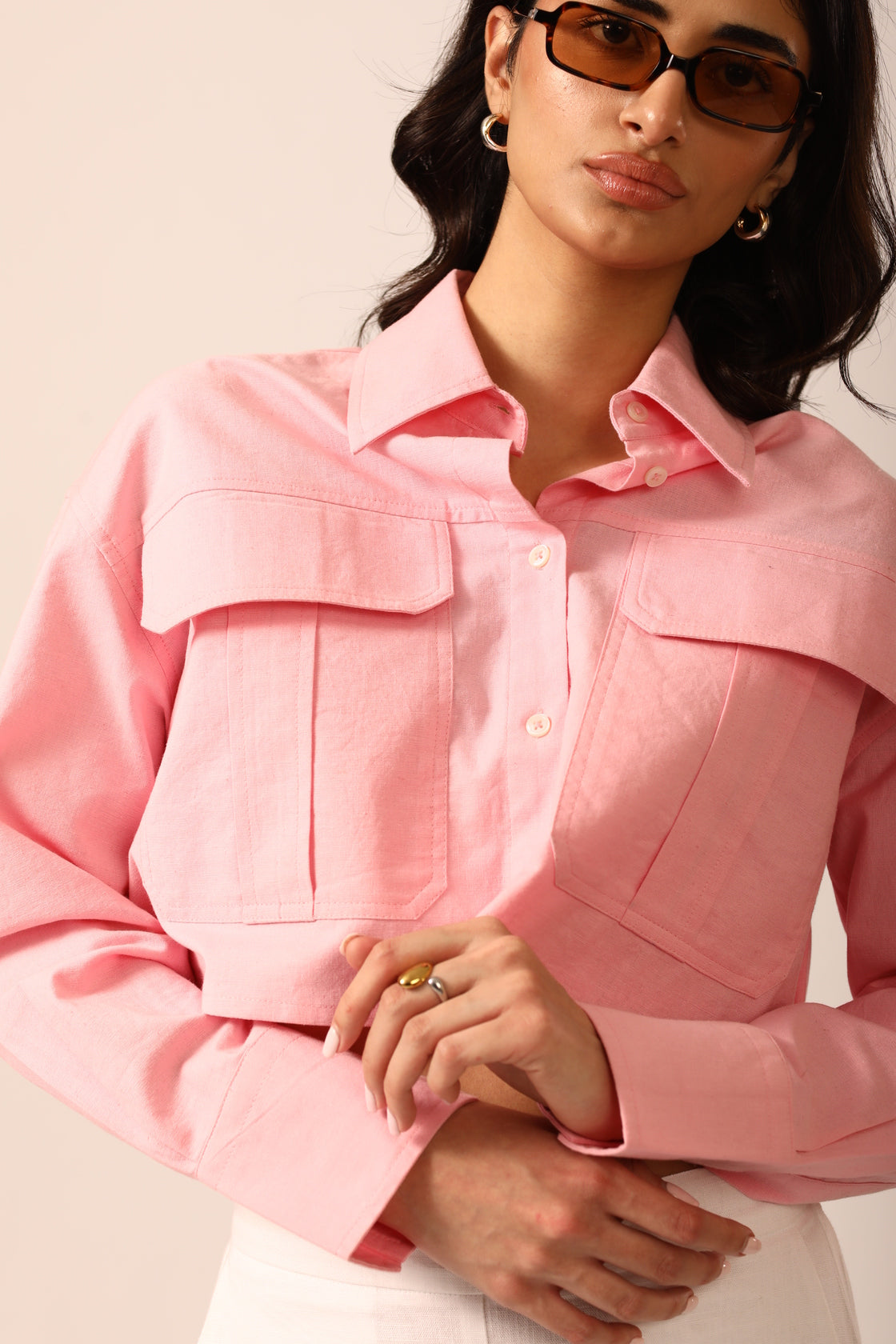 Lia Crop Shirt in Pink
