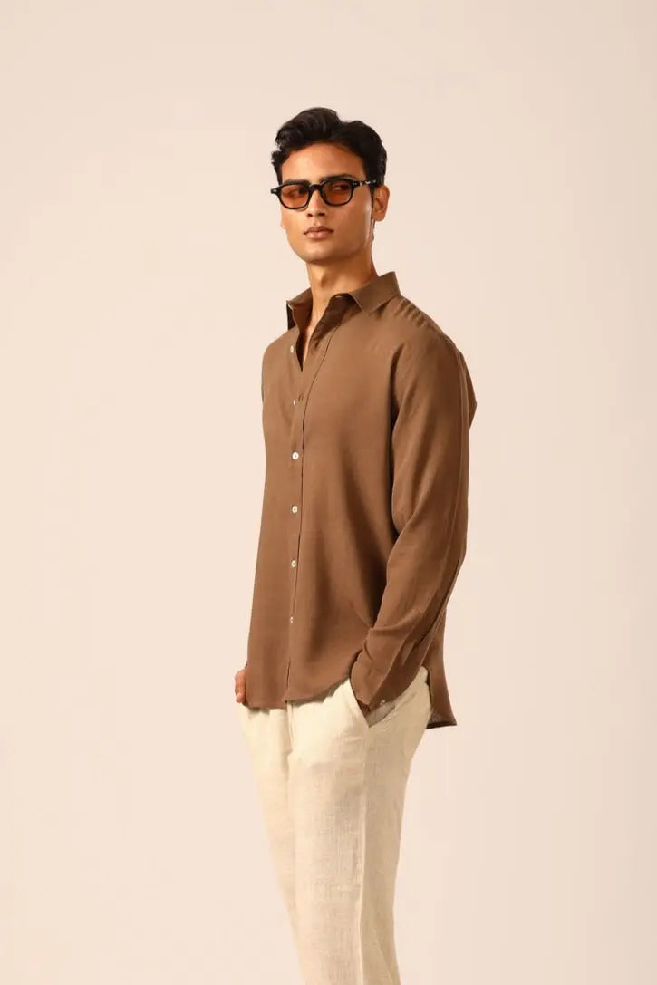 Linen Shirt in Mocha Brown - IZGGI