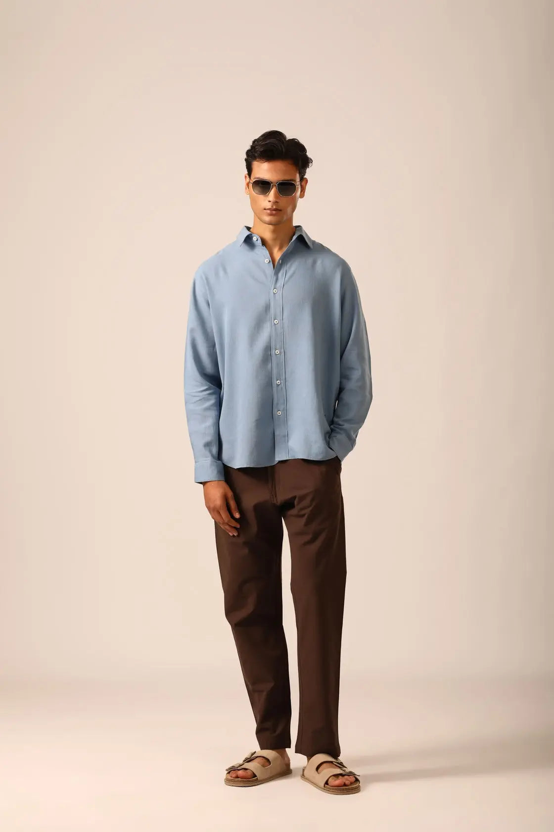 Linen Shirt in Steel Blue - IZGGI