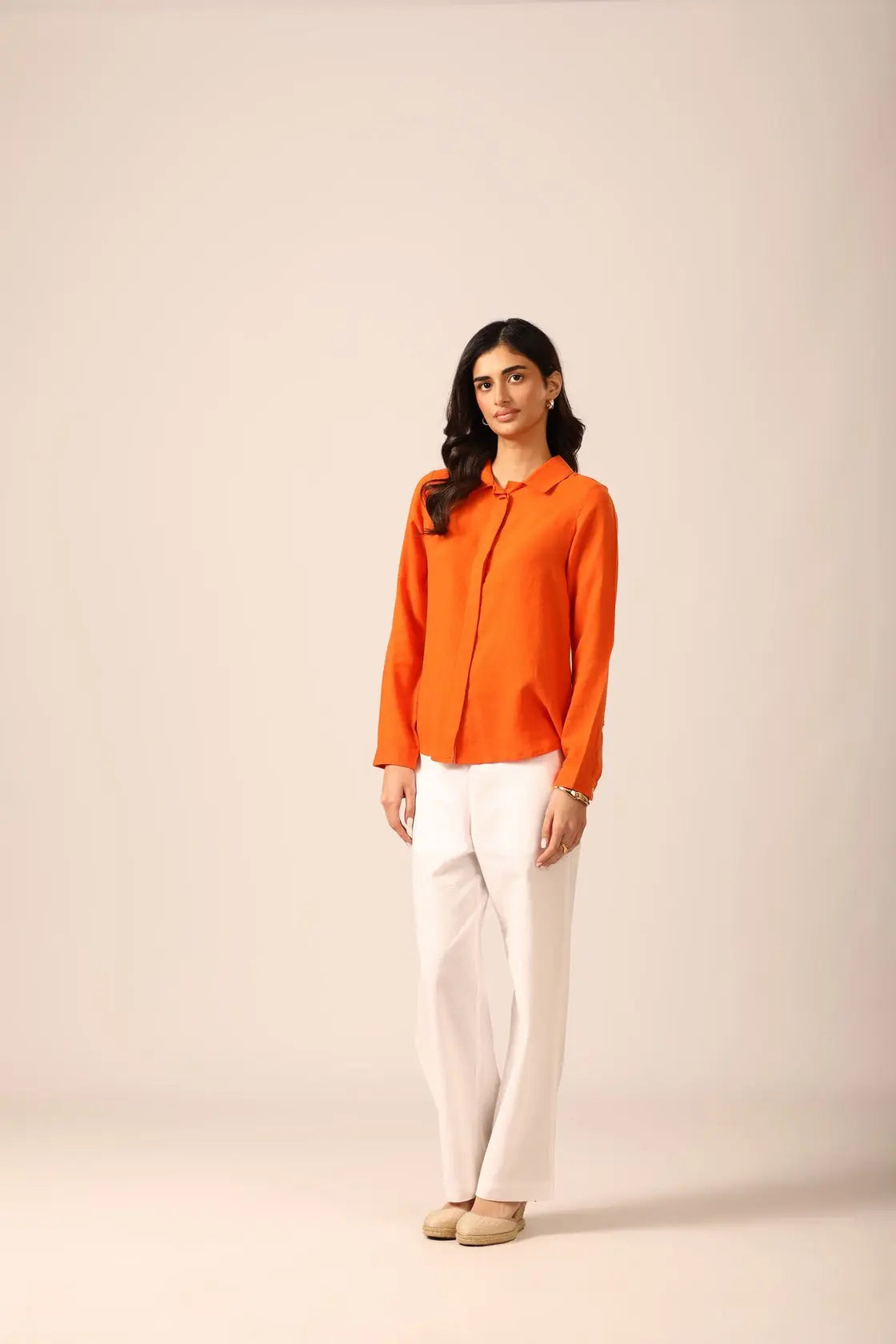 Bria A-line Linen Shirt in Tangerine - IZGGI