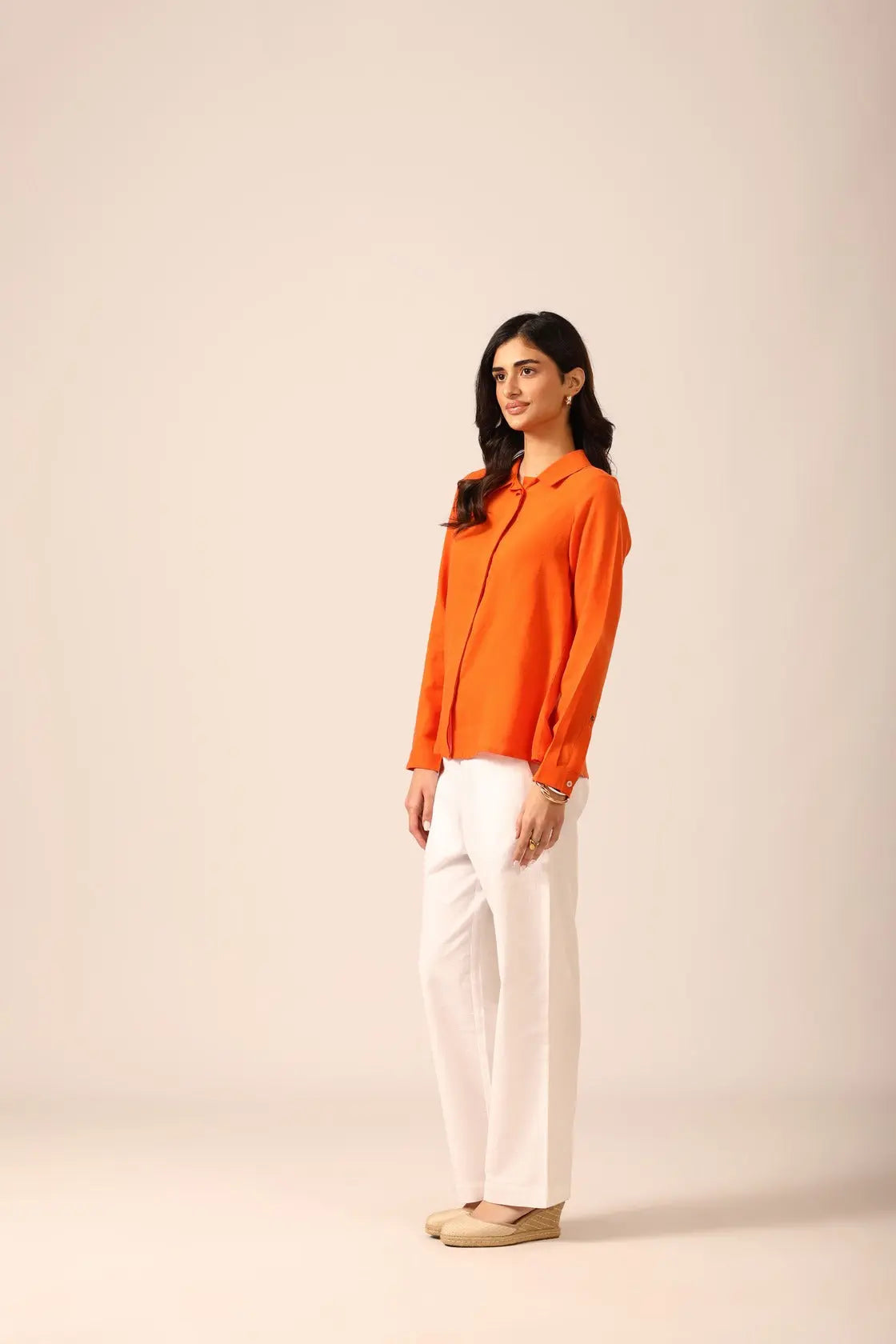 Bria A-line Linen Shirt in Tangerine - IZGGI