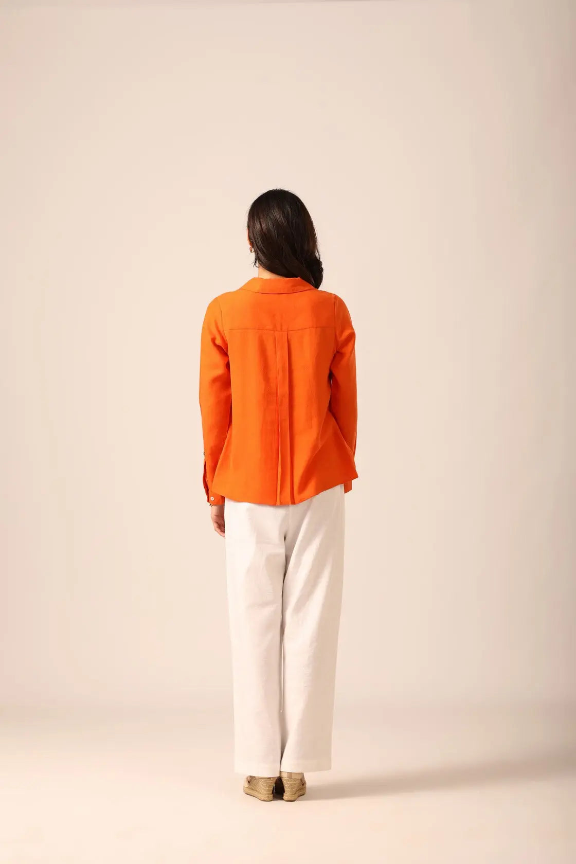 Bria A-line Linen Shirt in Tangerine - IZGGI