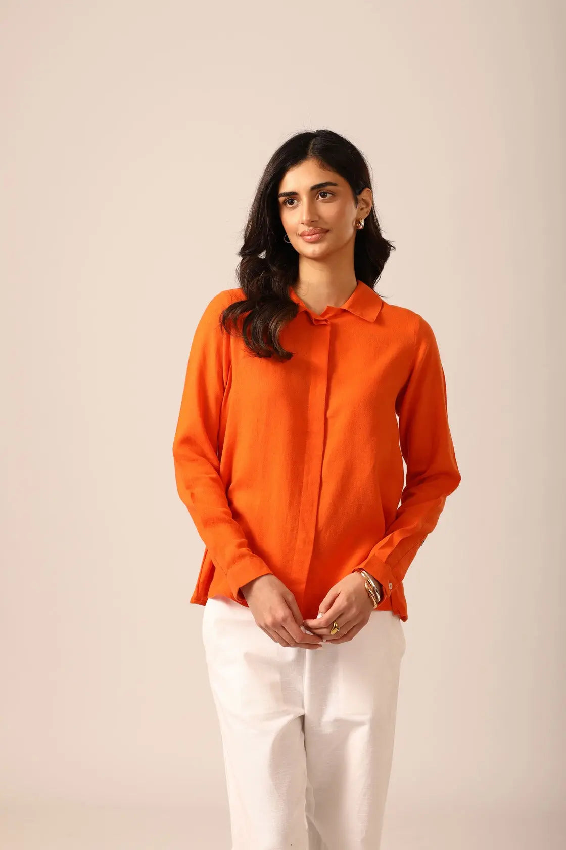 Bria A-line Linen Shirt in Tangerine - IZGGI