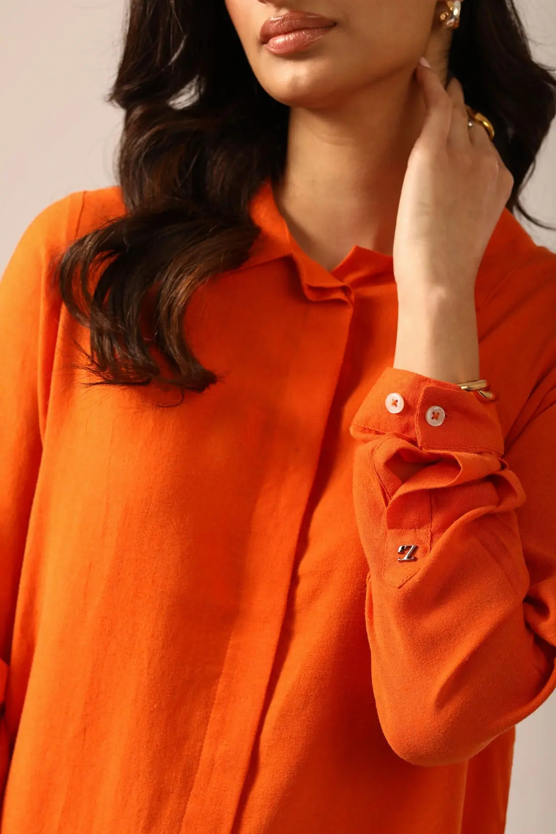 Bria A-line Linen Shirt in Tangerine - IZGGI