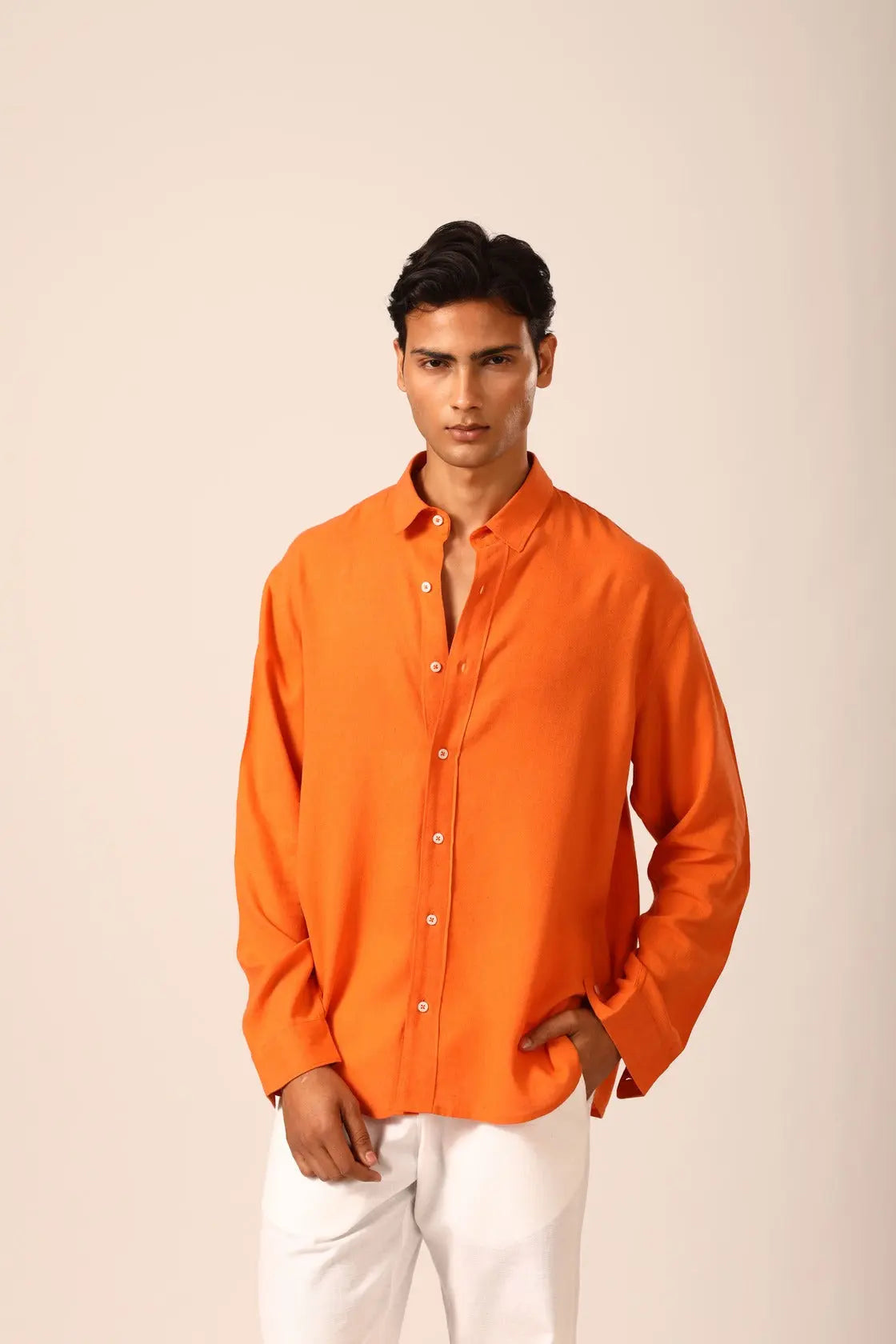 Linen Shirt in Tangerine - IZGGI