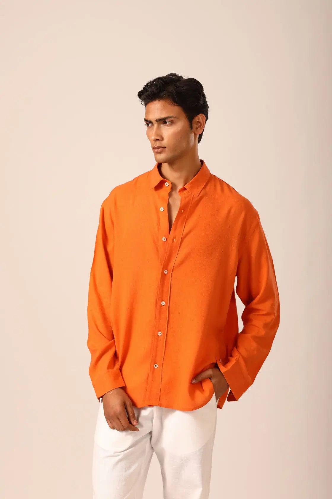 Linen Shirt in Tangerine - IZGGI