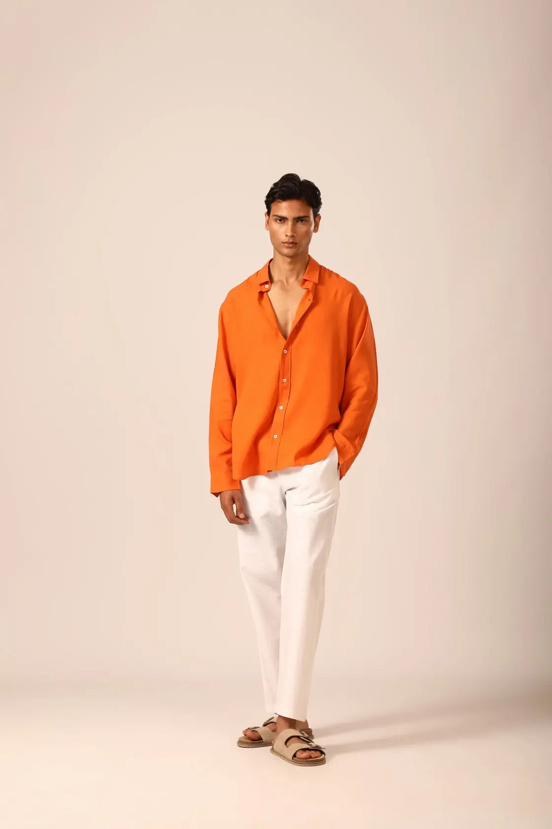 Linen Shirt in Tangerine - IZGGI