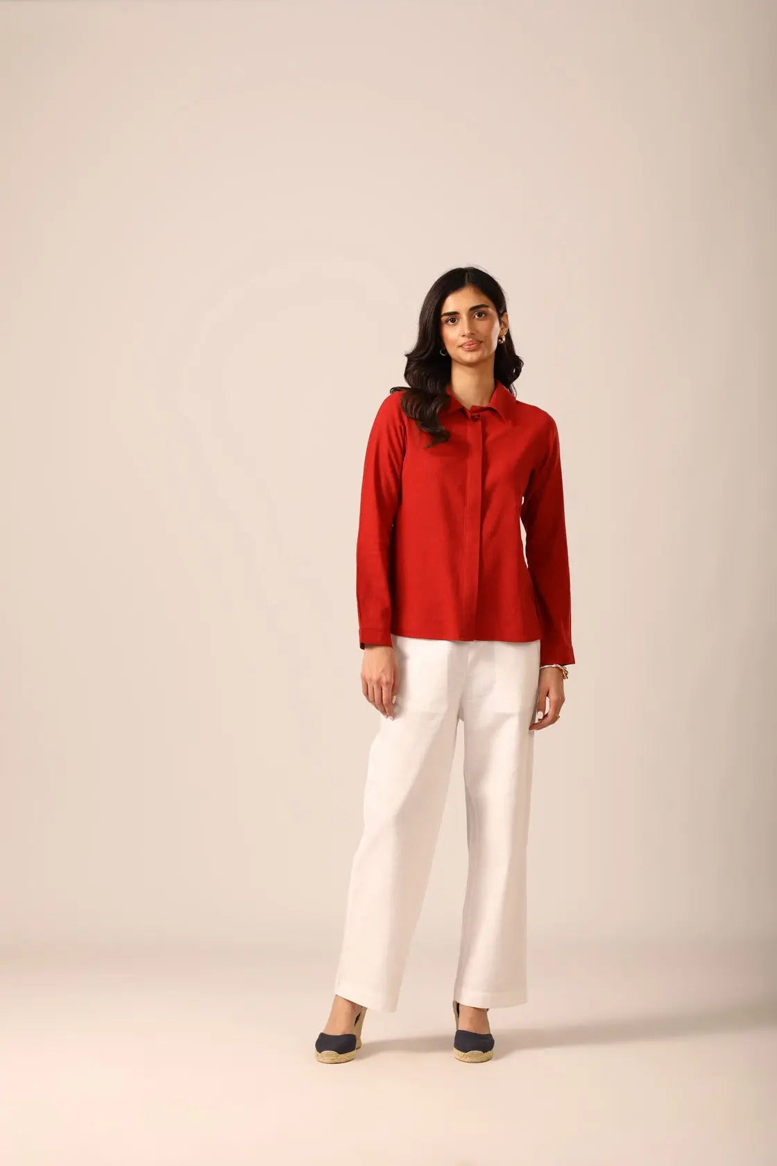 Bria A-line Linen Shirt in Red Saffron - IZGGI