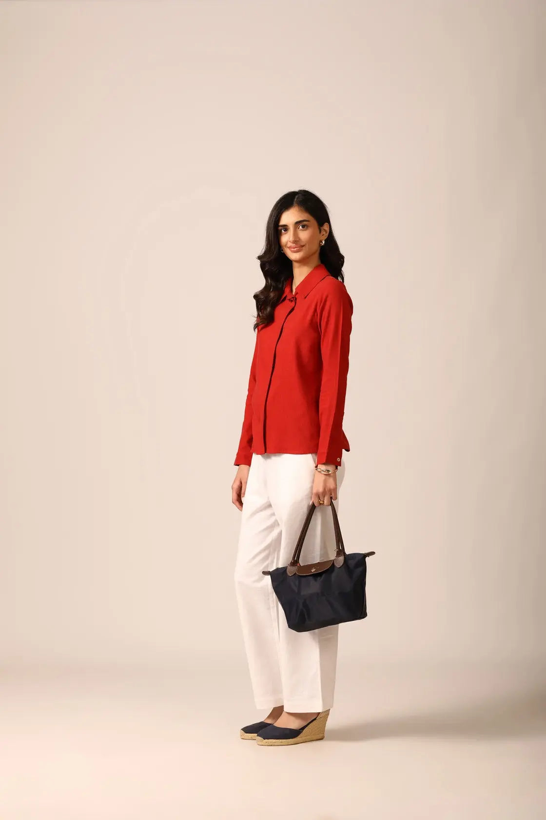 Bria A-line Linen Shirt in Red Saffron - IZGGI