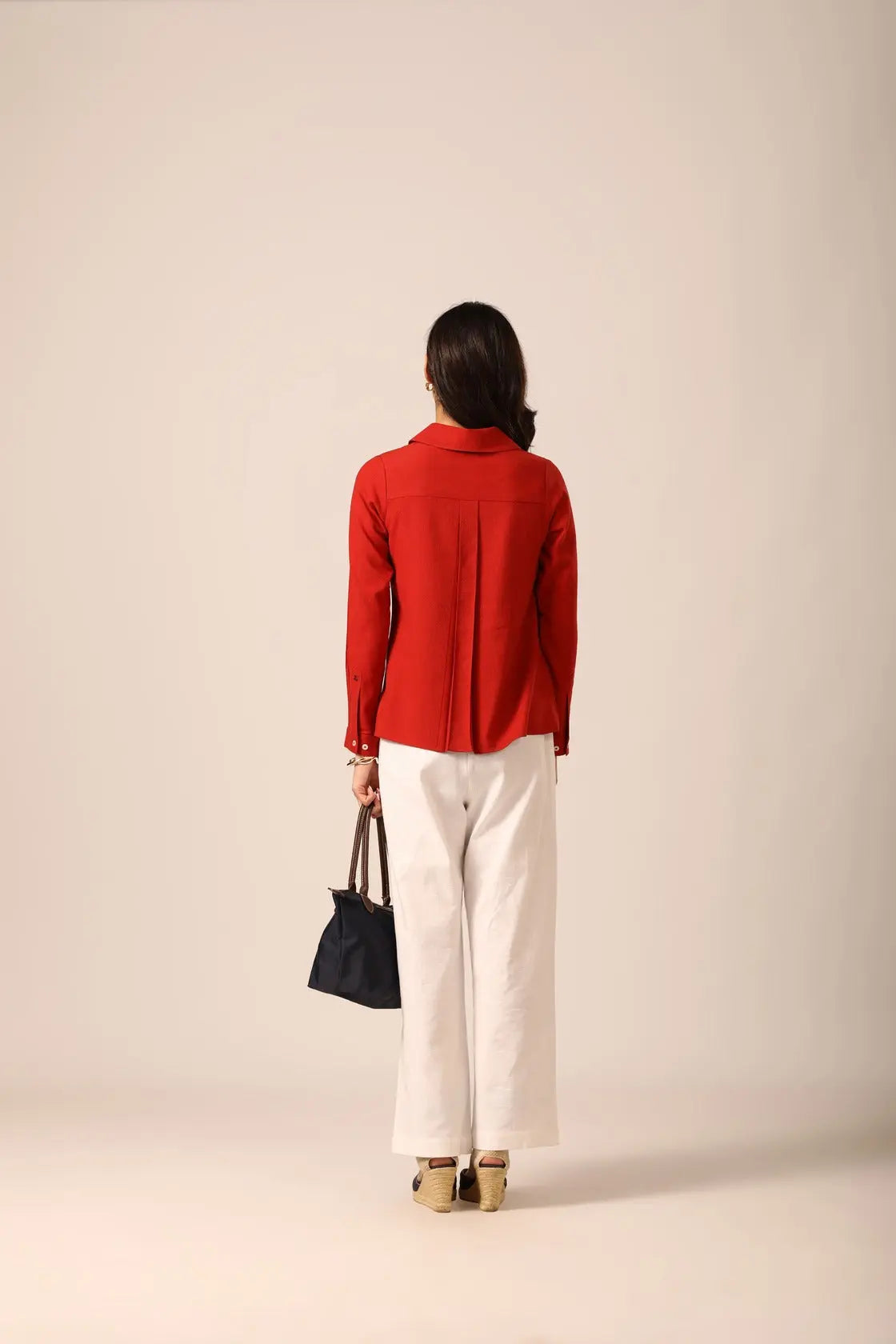 Bria A-line Linen Shirt in Red Saffron - IZGGI