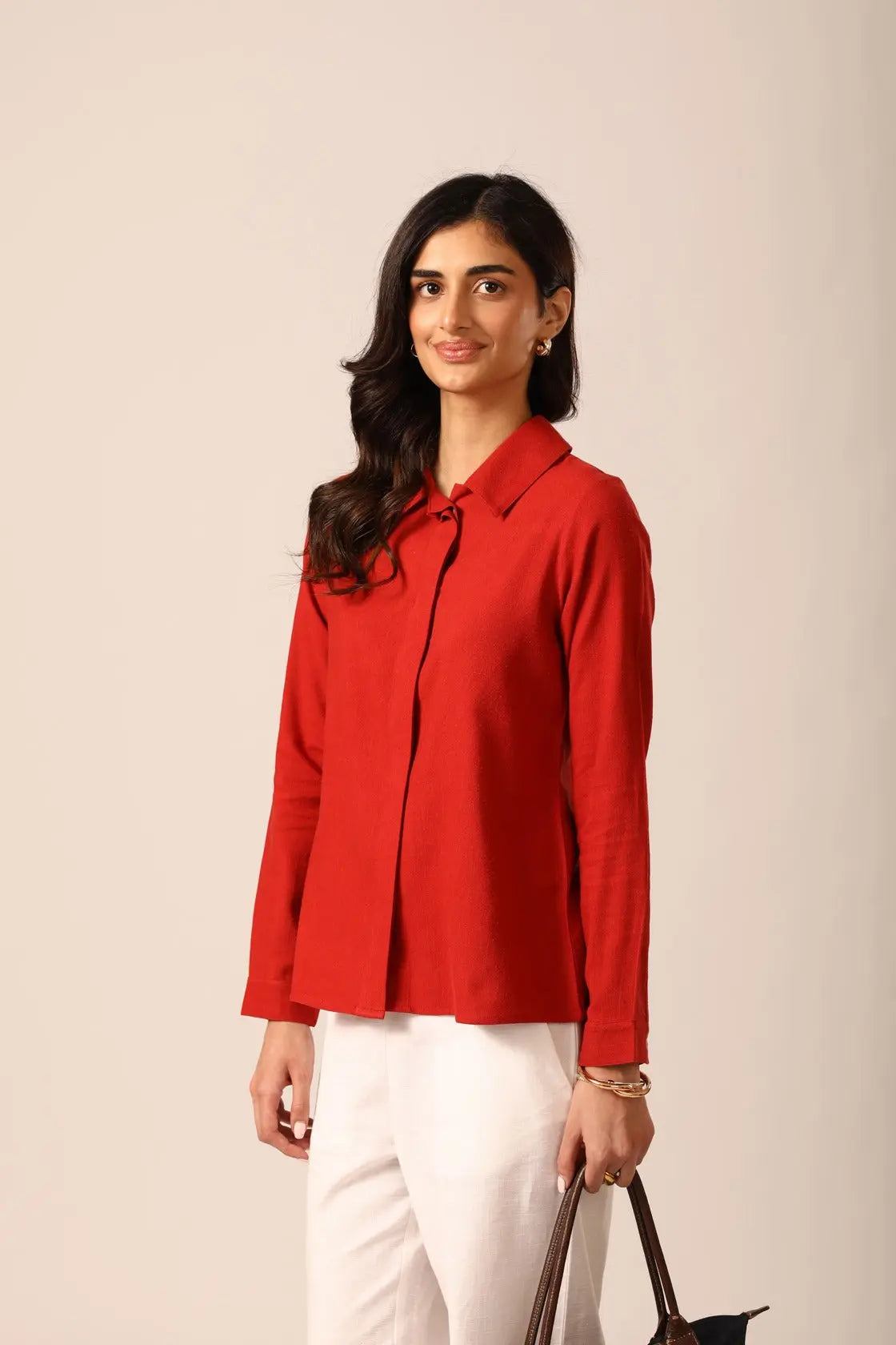 Bria A-line Linen Shirt in Red Saffron - IZGGI
