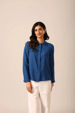 Bria A-line Linen Shirt in Oxford Blue