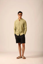 Chinese Collar Linen Shirt in Sage