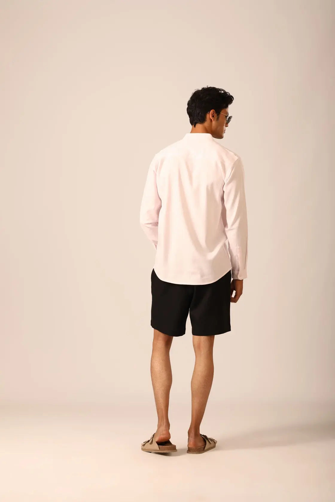 Chinese Collar Linen Shirt in Sakura - IZGGI