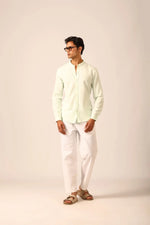 Chinese Collar Linen Shirt in Mint