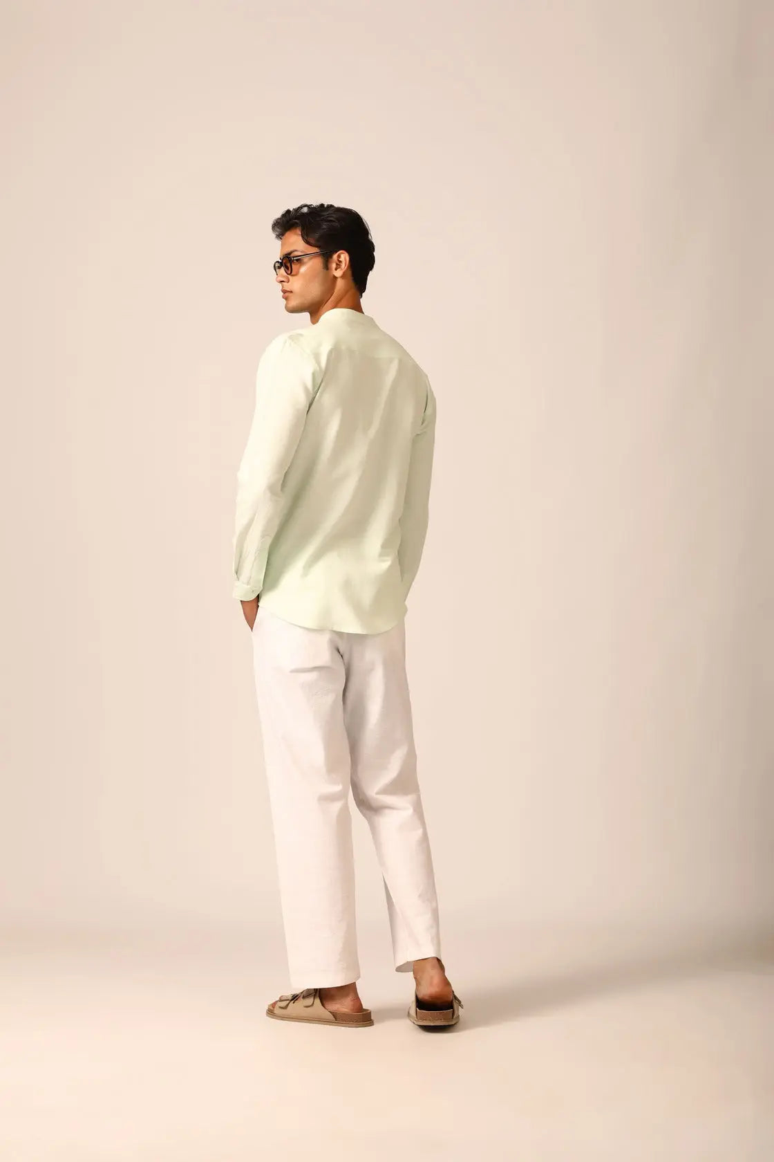 Chinese Collar Linen Shirt in Mint - IZGGI