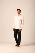 Chinese Collar Linen Shirt in Bone