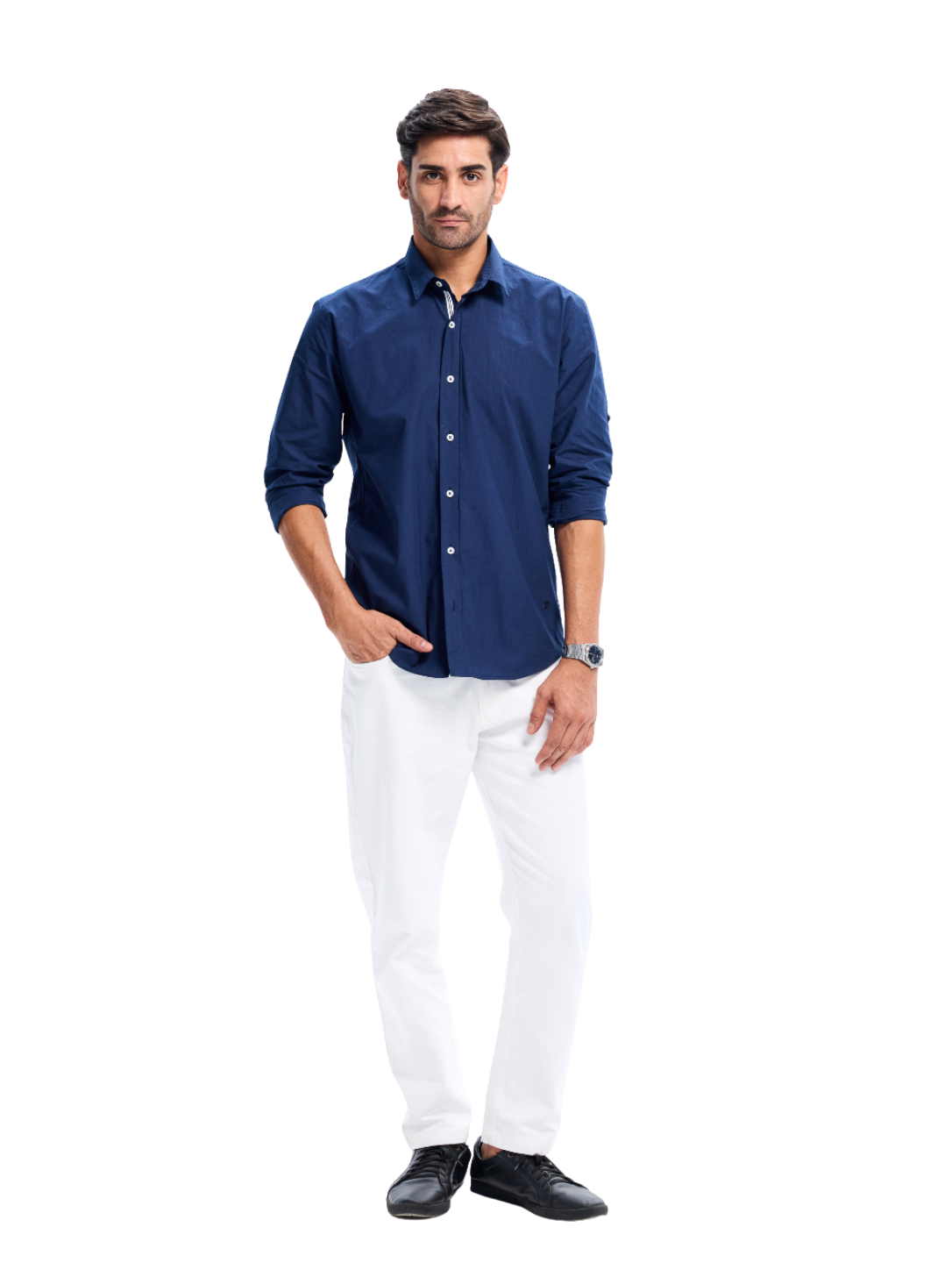 Navy Blue Cotton Poplin Shirt