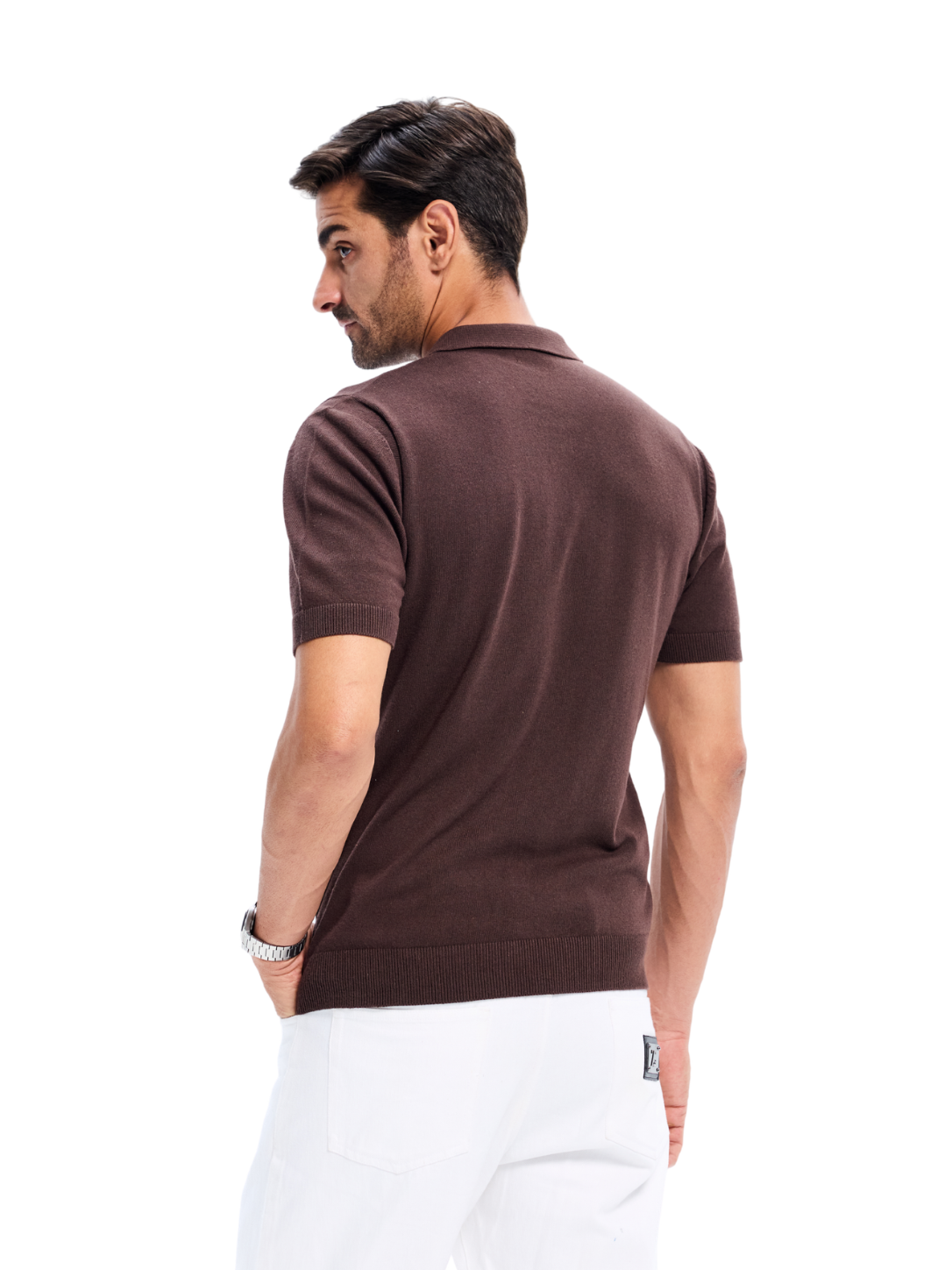 Brown Cotton Quarter Zip Polo