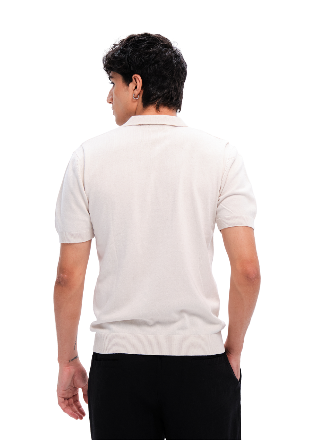 Ash White Cotton Quarter Zip Polo