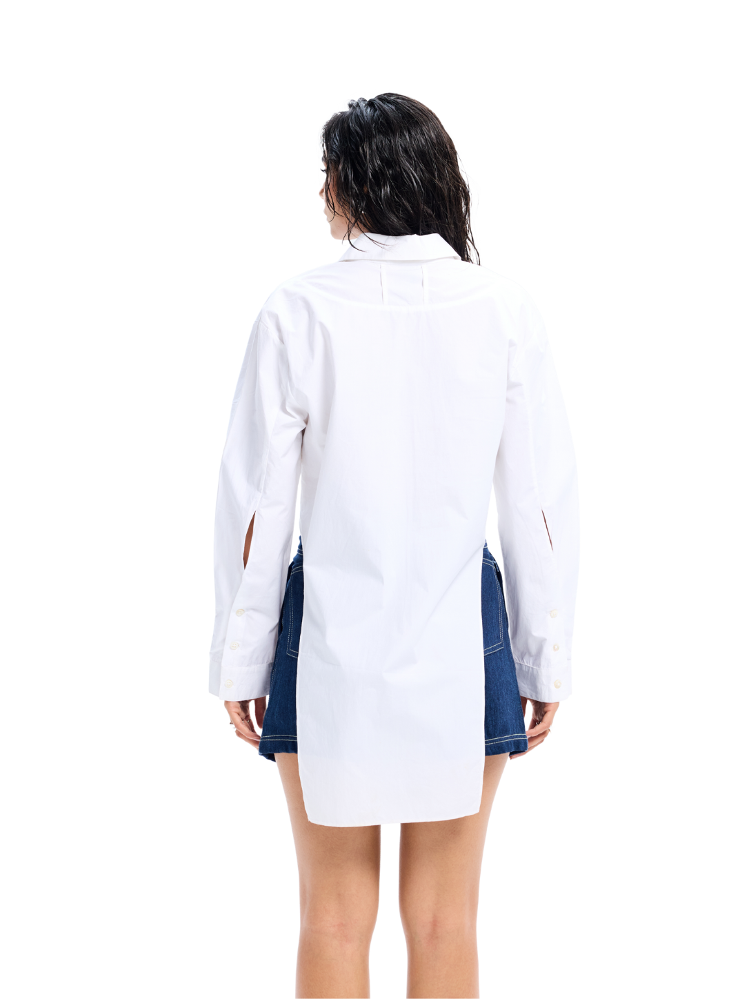 White Poplin High Low Cascade Shirt