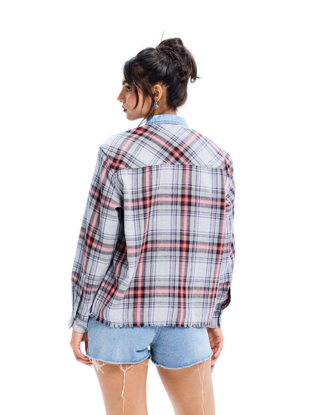 Grey Cotton Flannel Denim Detailed Shirt