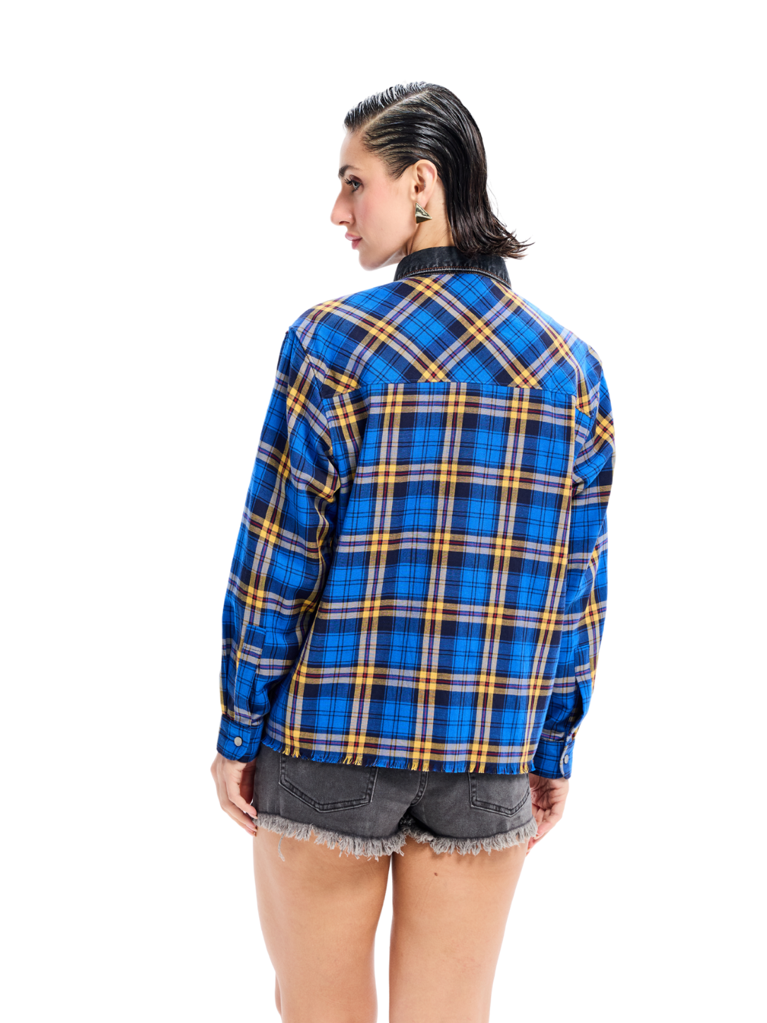 Blue Cotton Flannel Denim Detailed Shirt