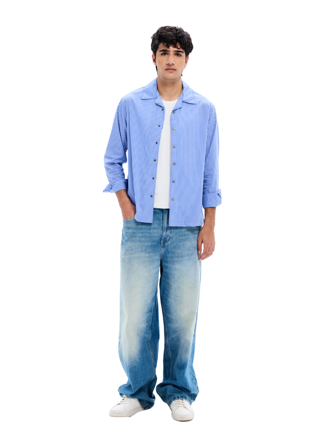 Blue Stripe Cotton Stretch Summer Shirt