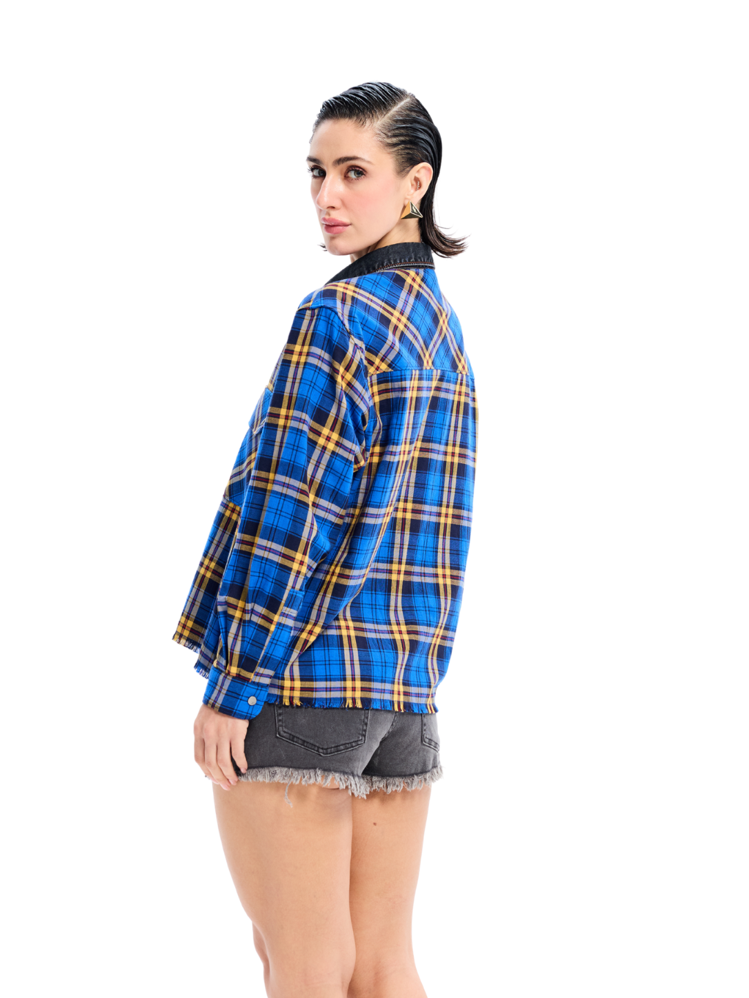 Blue Cotton Flannel Denim Detailed Shirt
