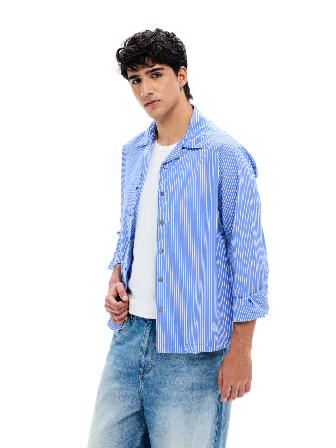 Blue Stripe Cotton Stretch Summer Shirt