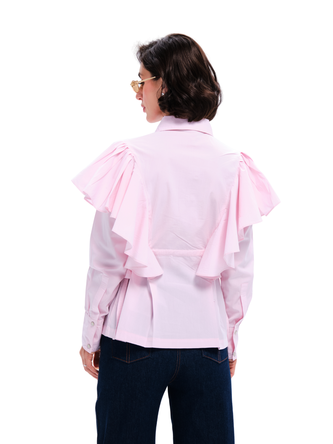 Pink Cotton Ruffled Side Tie Shirt