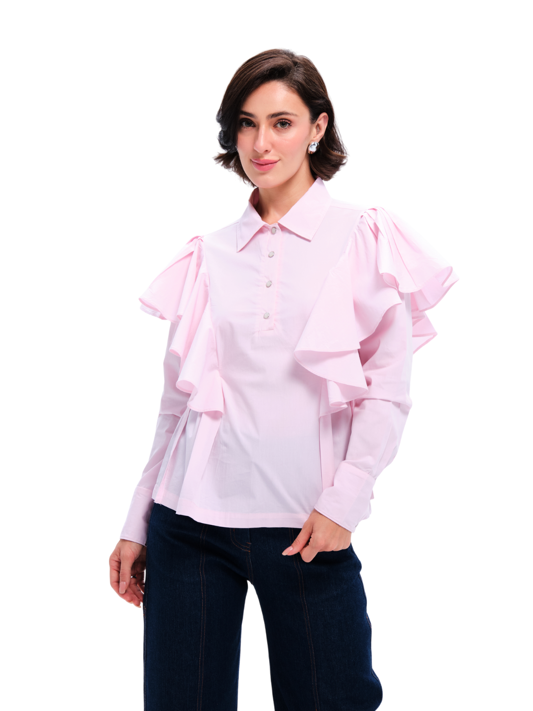Pink Cotton Ruffled Side Tie Shirt
