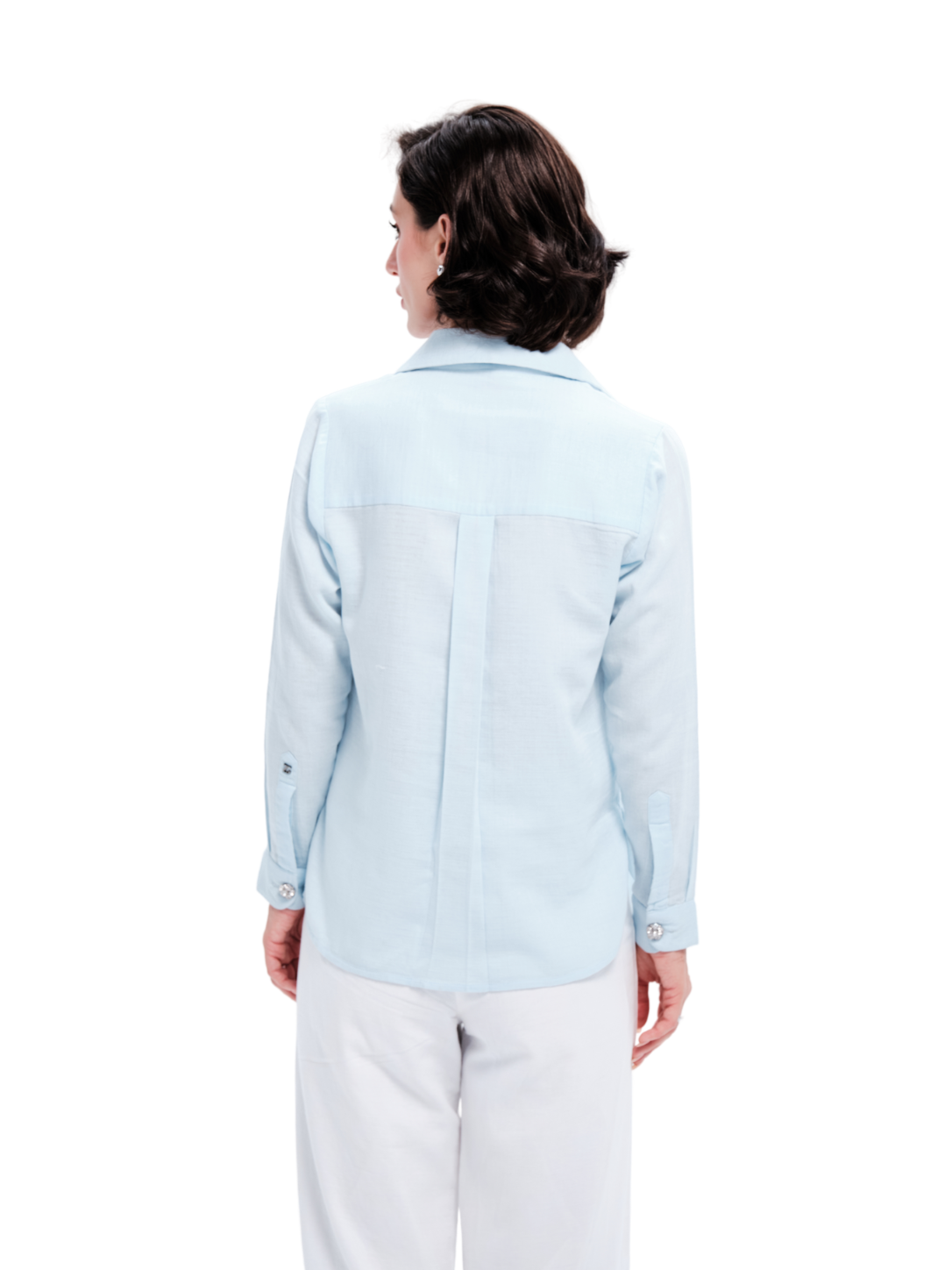 Blue Cotton Quinn Asymmetrical Shirt With Rhinestone Buttons