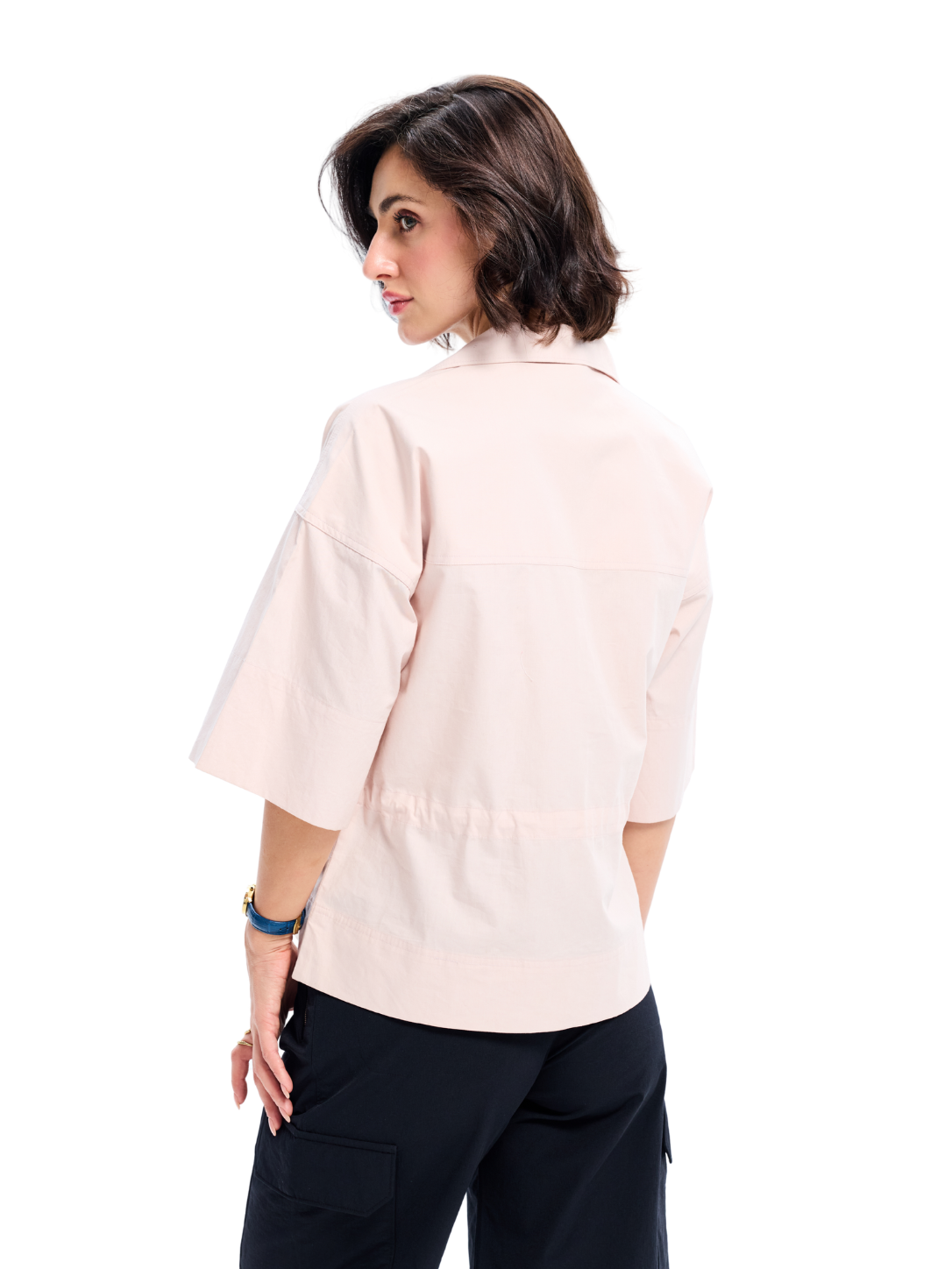 Salmon Cotton Pocket Lace Up Shirt