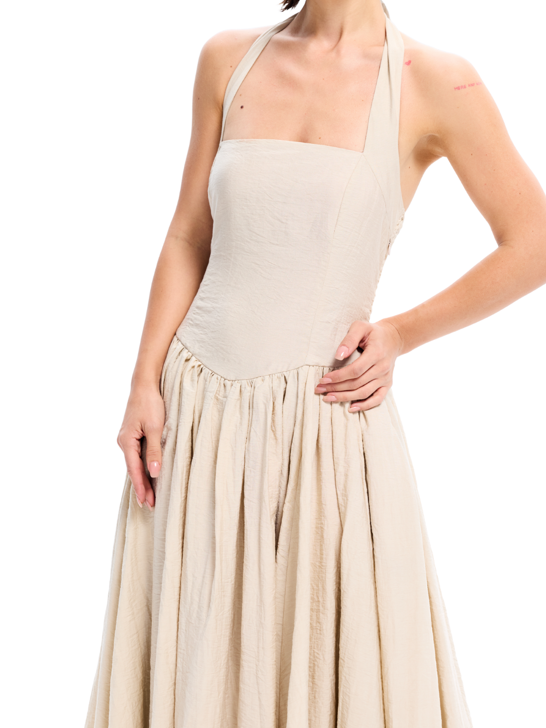Halter Neck Gathered Midi Dress