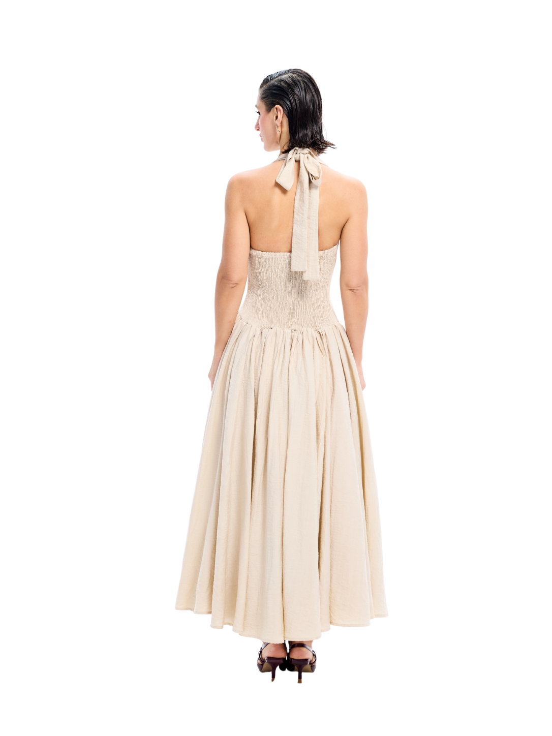 Halter Neck Gathered Midi Dress