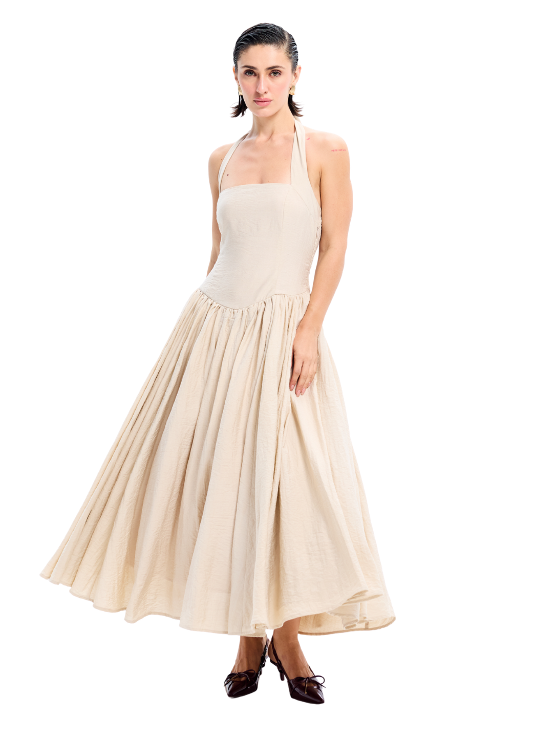 Halter Neck Gathered Midi Dress