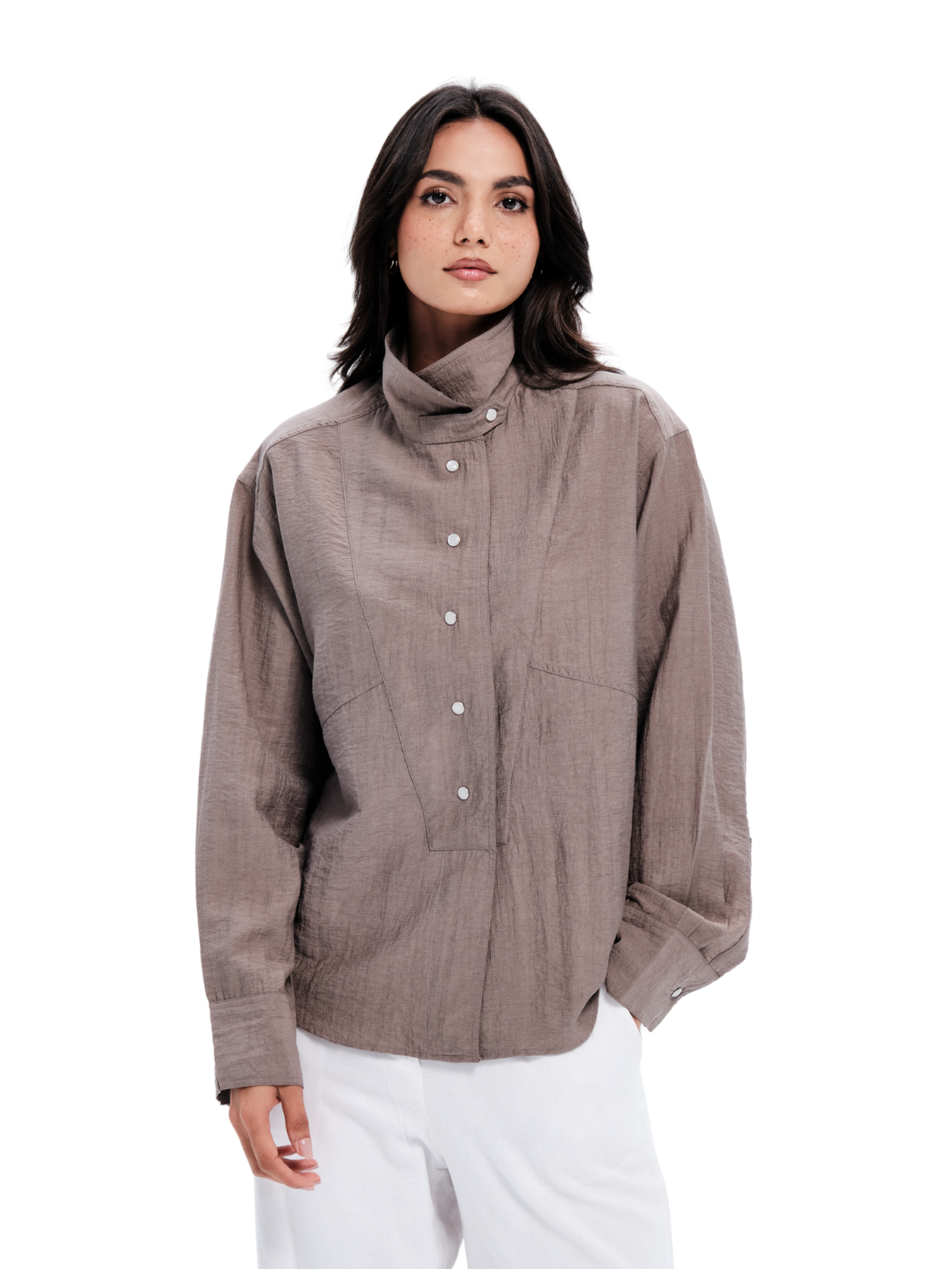 Grey Cotton Funnel Neck Shirt